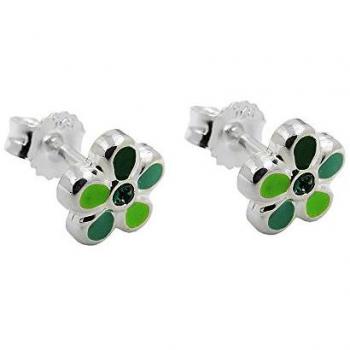 Ohrstecker Kinder Blume grün-lackiert Silber 925