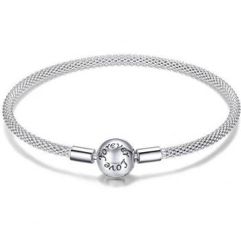 BAMOER 925 Sterling Silver Classic Love Snake Chain Bracelet 17cm
