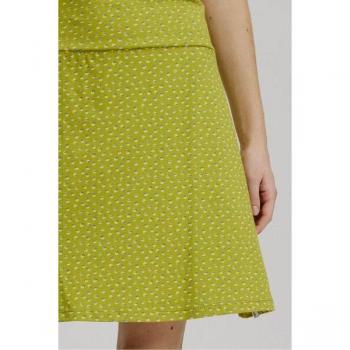 Kurzer Jersey‑Rock TRANQUILLO – S25F03, biofreundlich, Mini‑Rock für Damen, Größe S, Kellerfalten und Punktmuster