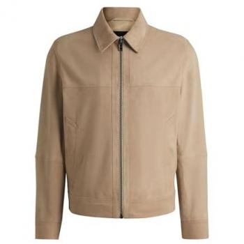 Boss Malbano Unifarbenes Lederjackett in Beige, 48 – Herren