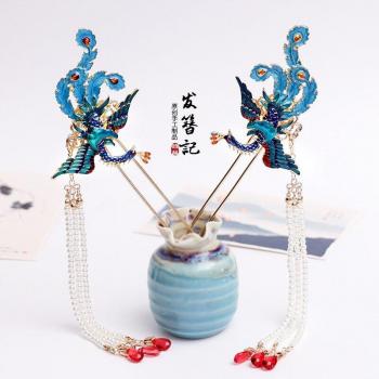 Antique Cloisonne Hair Stick with Long Tassel