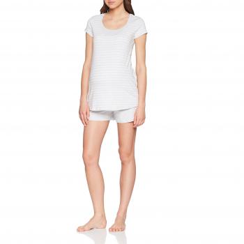 Bellybutton Schwangerschaftsmode Damen Zweiteiliger Schlafanzug 2tlg. Set Still Pyjama T-Shirt 1/4Arm + Shorts, Grau, M
