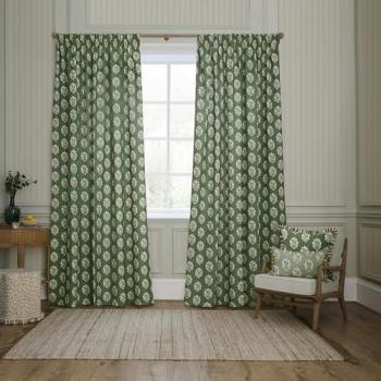 Blackout Leaf Pattern Pencil Pleat Window Treatment (Sanderson)