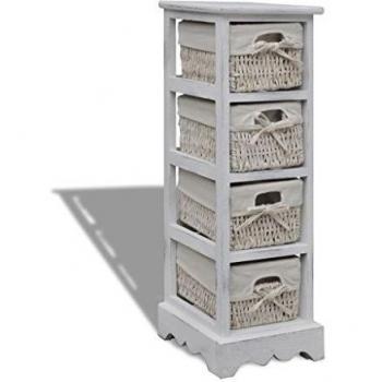 VidaXL Mueble de Almacenaje con 4 Cestas de Madera Paulownia Blanco