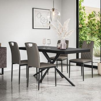Black‑Top Donni Dining Table with Monza Faux Leather Chair Set (Grey)