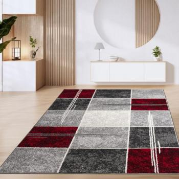 Tapis marocain rouge, design en cercle et bordures modernes, 80×150 cm