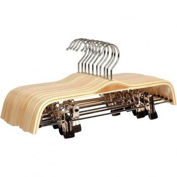 10-Pack Houten Hangers voor Broeken/Rokken met Roestvrije Clips