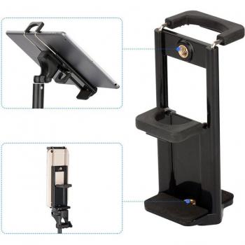 Soporte Universal para Móvil y Tablet, Abrazadera 2 en 1 con Montura de Trípode 1/4