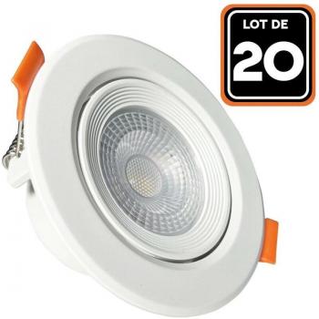 Éclairage LED encastrable rond 5 W, blanc 6500 K – lot de 20 pièces