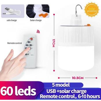 Emergency LED Camping Light with Solar and USB Rechargeable Options, 5 Dimmable Modes