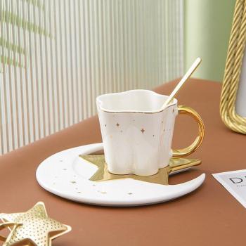Ceramic Tea Cup and Saucer Set with Golden Handle and Spoon