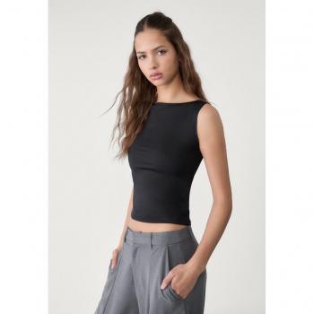 Stradivarius Nero XS Top con Scollone Barchetta e Smanico