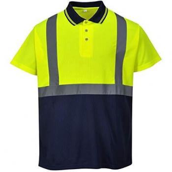 Portwest Men's Hi Vis Contrast Polo Short Sleeve Shirt Yellow/Navy L