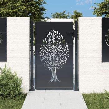 Puerta Jardín Moderno con Detalle Árbol Gris