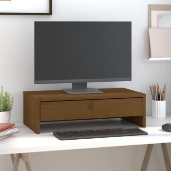 Support de moniteur marron miel en bois de pin 50x27x15 cm