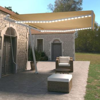 VidaXL Retractable Awning with LED 450x350 cm Yellow and White