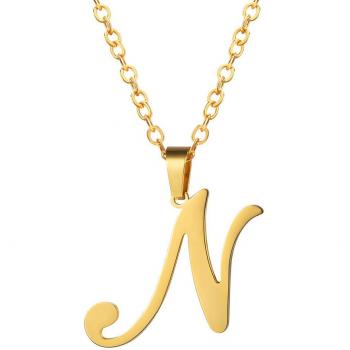 Collier avec Chaîne Fine et Pendentif N en Or 18K