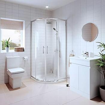 800mm White Quadrant Shower Enclosure Bathroom Suite with Vanity Unit, Basin Sink, and Close Coupled Toilet