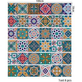 Pegatinas para escalera de PVC, autoadhesivas, diseño de porcelana romana, 6 piezas/set