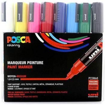 Set de marqueurs Posca, 8 couleurs, pointe moyenne, PC-5M