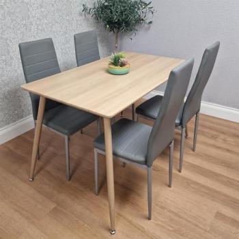 KOSY KOALA Beige Dining Table Set with 4 Grey Faux Leather Chairs (120x70 cm)
