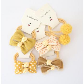 10Pcs Kids Bowknot Hair Ties with Flower Plush Balls