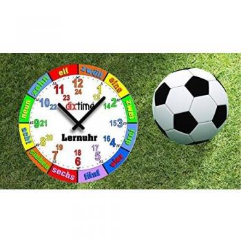 Dixtime 3D-0435 Kinder-Lernuhr Fußball und Rasen, leise Wanduhr