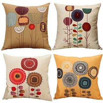 Whimsical Blooms Home Accents – 4 Square Pillow Covers (Cotton & Linen)