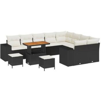 Juego de Sofás para Jardín 12 Pcs con Accesorios en Negra