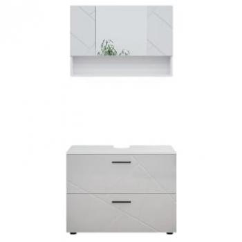 Set bagno Irma, Bianco lucido, 80 cm, 2 pezzi