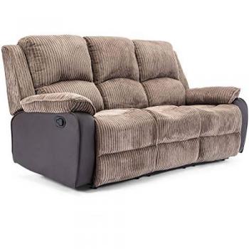 Postana Brown Manual High Back Jumbo Cord Fabric 3 Seater Recliner Sofa