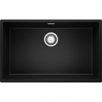 Primagran Évier 76x47 cm en Granit Noir Metallic – Lavabo 1 bac + Kit de Vidage, Meuble London Slim 80 cm