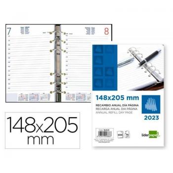 Recambio agenda anillas Liderpapel 14,8x20,5 cm 2023 día página papel 70 gr A5 6 agujeros