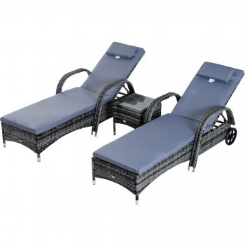 Outsunny Rattan-Gartenliege 3er-Set Grau