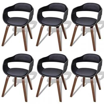 Sillas de comedor 6 uds madera curvada y cuero sintético negro