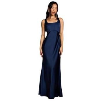 Coast Women’s Navy Satin-Crepe Bridesmaid Gown, Square Neck, Back Bow – 14