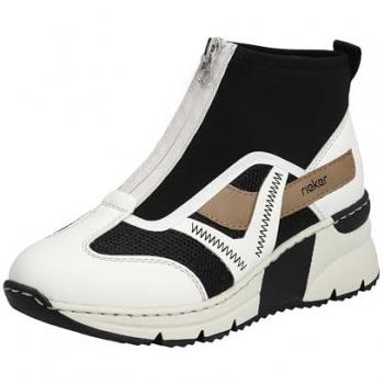 Rieker Damen Sneaker 36 – Soft White & Black High‑Top mit Zierstich