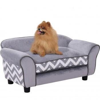 PawHut Hundesofa, Samt grau, mit Kissen, waschbar, erhöhte Füße, 73,5x41x33cm