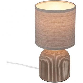 Lampe de table en céramique Ino, abat-jour en tissu, interrupteur à câble, brun