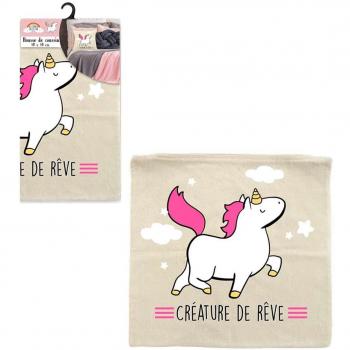 Dolce Unicorno: Copertura per Cuscino 40x40 cm, crema e rosa (Q2406)
