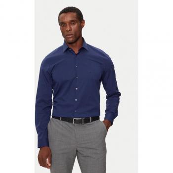 Calvin Klein POPLIN STRETCH SLIM SHIRT – Kentkragen, Brust-Logoprint (Blau)