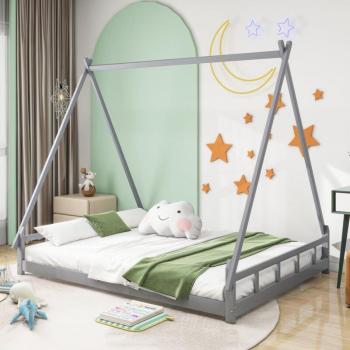 KinderTraum 140x200 cm – Massivholz-Zeltbett in Grau