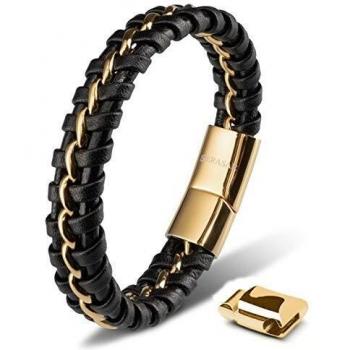 Bracciale Regolabile in Pelle per Uomo Joy 23cm Oro