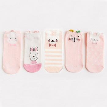5 paires de chaussettes courtes en coton pour femmes, design mignon avec oreilles d'animaux, taille 35-40