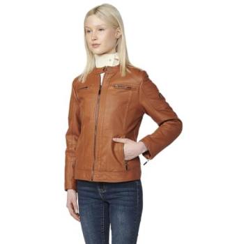 Chic Motocross Camel: Chaqueta de Polipiel con Pelo Sintético – Mujer