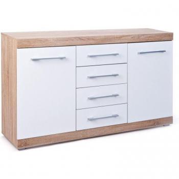 Ensemble de commode et armoire à 4 tiroirs et 2 portes en acacia et blanc