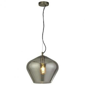 Lampada a sospensione vintage in ottone antico e vetro fumé, attacco E27, dimensioni 30x100 cm
