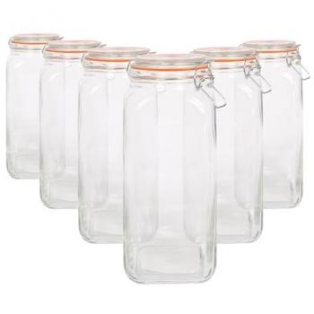 Airtight 2L Square Glass Jars with Clip-Top Lids