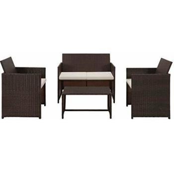 teiliges Garten-Lounge-Set mit bequemen Auflagen aus Poly Rattan Braun