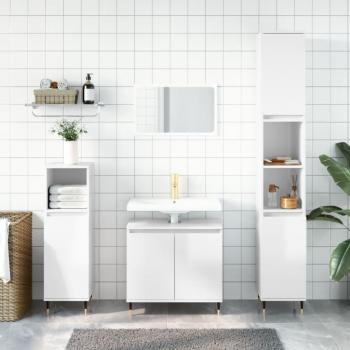 Sleek High Gloss White Bathroom Organizer 58x33x60 cm Engineered Wood